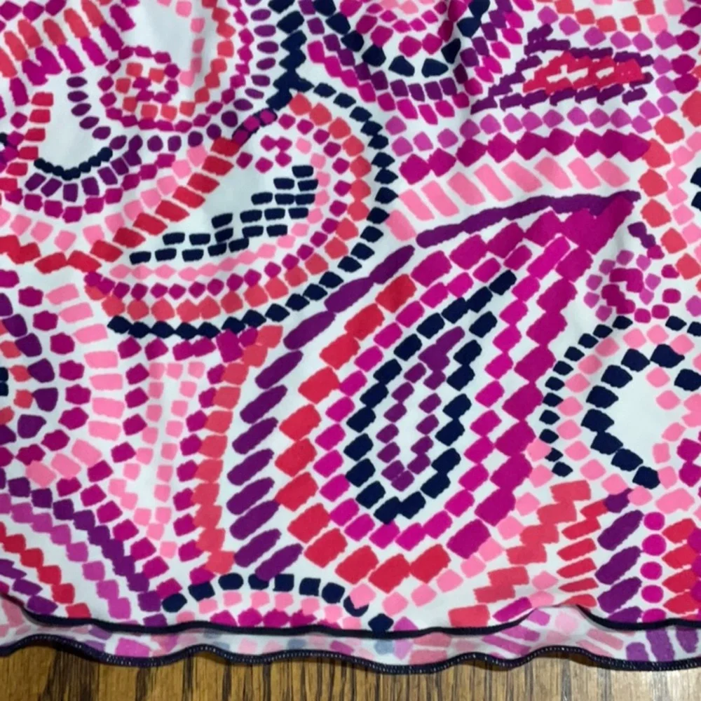 Swim bathing suit top pretty in pinks & purples with navy blue trim size 8